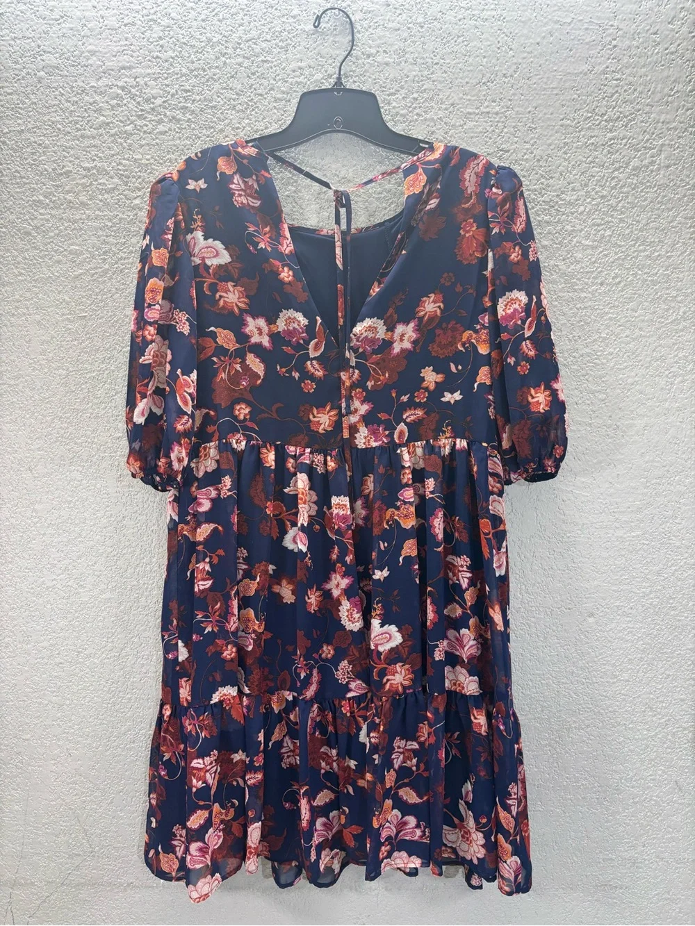 Navy Floral Tiered Mini Dress - Picture 3 of 5